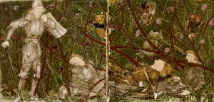 Dieciséis azulejos forman ocho ilustraciones del cuento 