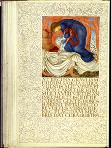 Dido apuñalándose, apertura del Libro IV de la "Eneida" de Virgilio de William Morris