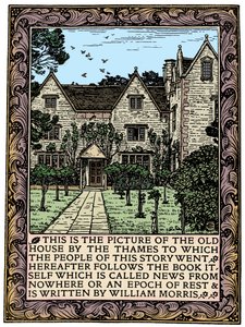 Kelmscott Manor, Gloucestershire, frontispicio de Noticias de Ninguna Parte, c. 1892-1901
