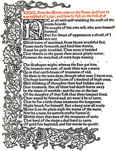 Kelmscott Press: Página del cuento de Beowulf impresa en tipo Troy, c.1895, 1914 de William Morris