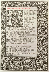 La violación de Lucrecia, de "The Poems of William Shakespeare" publicado por Kelmscott Press de William Morris