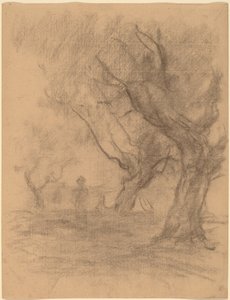 Mujer de pie bajo dos árboles de William Morris Hunt