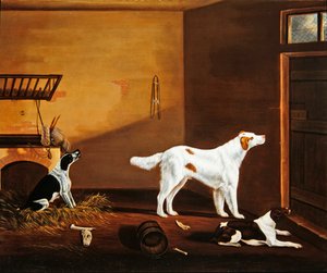 Tres perros en un establo de William Nedham