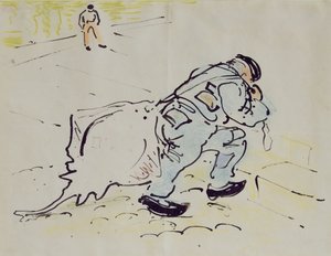 Churchill con un patín (pluma y tinta y crayón sobre papel) de William Nicholson