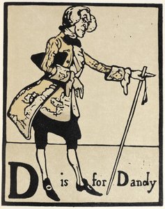D de Dandy, ilustración de "An Alphabet", pub. 1898 (xilografía coloreada a mano)