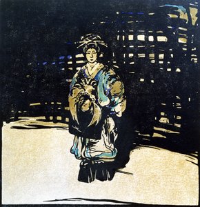 Sada Yacco, ilustración de "Doce retratos", publicada en 1899 (xilografía coloreada a mano) de William Nicholson