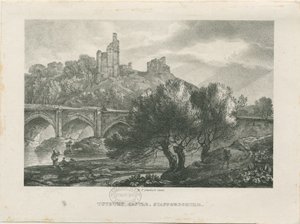 Castillo de Tutbury - Vista sur: zincografía, nd [principios del siglo XIX] de RC