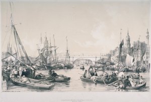 Vista del nuevo Puente de Londres desde el estanque del río Támesis, 1841 de William Parrott