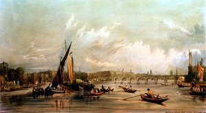 Puente de Waterloo desde el Oeste con una Carrera de Botes de William Parrott