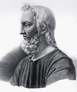 Retrato de Pedanius Dioscorides (circa 40-circa 90), médico, botánico y farmacéutico griego, grabado de Nicolas Toussaint Charlet
