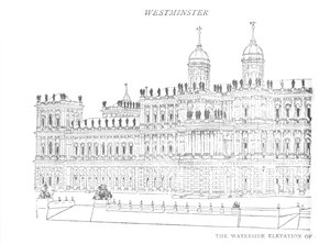La elevación del lado del agua del Palacio Propuesto por Inigo Jones, c1897 de William Patten