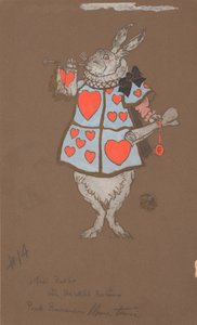 Conejo blanco con traje de heraldo diseño de vestuario de William Penhallow Henderson