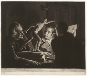 Tres personas viendo al gladiador a la luz de las velas