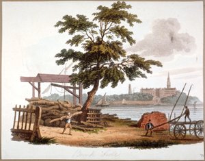 Hombres moviendo madera en Bankside, Southwark, Londres, c1810 de William Pickett
