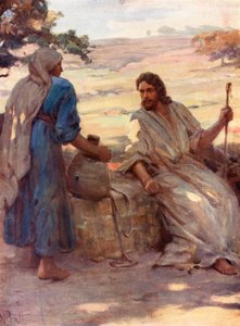 La mujer en el pozo de Samaria, Juan iv, 6, 7 (litografía en color) de William Pratt