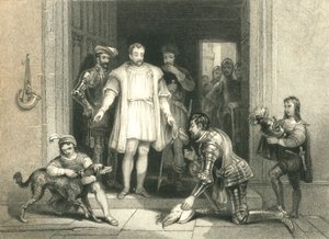 El falso homenaje de Bolingbroke a Ricardo II, en el Castillo de Flint, 1836 de William Radclyffe
