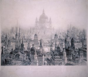 Ciudad de ensueño de los edificios de Christopher Wren, 1842 de William Richardson