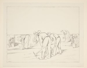 Trabajadores agrícolas con picos y baldes Siembra de papa (título original) Gran guerra: los esfuerzos y los ideales de Gran Bretaña (título de la serie) The Great War: Britain