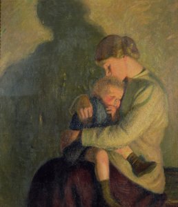 Madre e hijo: Luz de las velas (óleo sobre lienzo) de William Rothenstein