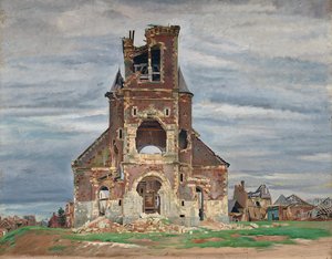 La iglesia de Bourlon (óleo sobre lienzo) de William Rothenstein