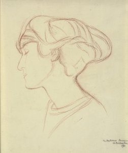 Cabeza de mujer (Parthenia Passano?) de perfil hacia la izquierda de William Rothenstein