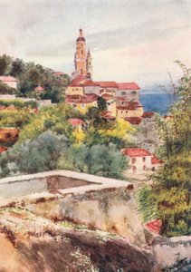 Iglesia vieja de Mentone (litografía en color)