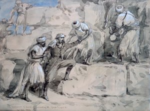 El Emperador de Austria ascendiendo la Gran Pirámide, Egipto, 1869 de William Crimea Simpson