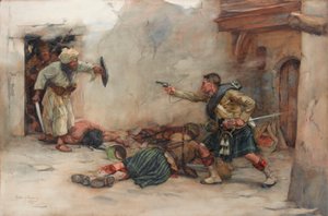 El baterista James Roddick, del 92º de los Gordon Highlanders, defendiendo al teniente Menzies durante la lucha cuerpo a cuerpo en Kandahar