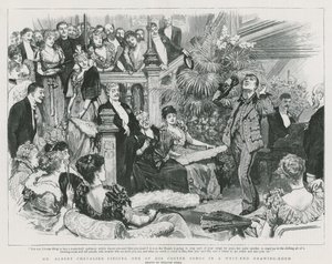 El Sr. Albert Chevalier cantando una de sus canciones costeras en una sala de estar del West End de William Small