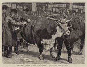 La feria de ganado en el Agricultural Hall, juzgando a los Herefords de William Small