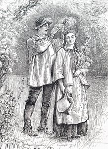 La coronación de la Reina de Mayo con una corona de espino por su enamorado. Por William Small (1843-1929) un ilustrador inglés de William Small
