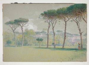 Castel Fusano: Paisaje - extenso césped y árboles de William Stanley Haseltine