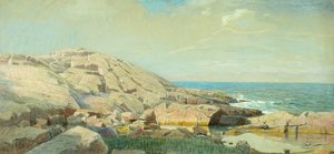 La costa de Maine al atardecer (técnica mixta sobre papel) de William Stanley Haseltine