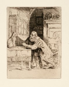 Montaigne y el gato. Ilustración de Izaak Walton y Charles Cotton de The Compleat Agler. de William Strang