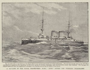 Una novedad en las maniobras navales, H.M.S. Juno equipada para telegrafía inalámbrica de William T. Maud