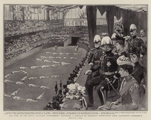 El Rey en el Torneo Militar Real, observando una exhibición de Instructores Sargentos del Gimnasio de Aldershot