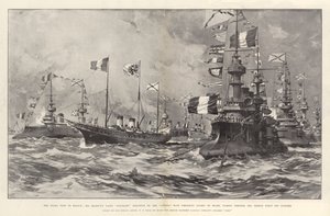 La visita del Zar a Francia, el yate de Su Majestad Standart seguido por el Cassini con el presidente Loubet a bordo, pasando por la flota francesa frente a Dunkerque