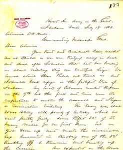 Carta de W. T. Sherman, cuartel general, Ejército en el Campo, Jackson, Mississippi, a [David D.] Porter, 19 de julio de 1863 de William T. Sherman