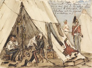 En el campamento de caballería en Devna (Joven Corneta) ¿Dime Charley, crees que en caso de que nos envíen a Sebastopol, la infantería será requerida para acompañarnos?, c.1854 de William Thomas Markham