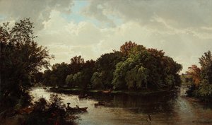 Lake Scene, Boating 1861 (Óleo sobre lienzo) de William Trost Richards