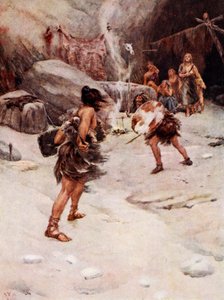 El hombre prehistórico (litografía en color) de William W. (after) Collins