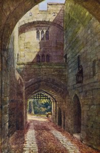 Castillo de Warwick: Gate House y Portcullis (litografia en color) de William W. Quatremain