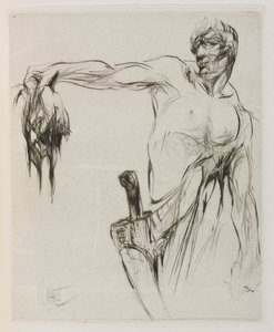 Herodías: Página 53, La cabeza entró y Mannaeus la sostuvo por el cabello, con el brazo extendido, orgulloso por los aplausos.