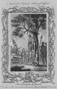 El gobernador de Meaux ejecutado en el árbol donde solía colgar a sus prisioneros ingleses, 1773