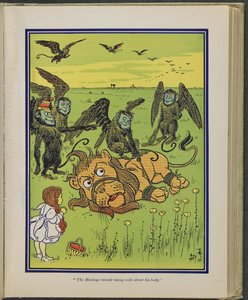He Monkeys wound many coils around his body", ilustración de "El maravilloso Mago de Oz" de Lyman Frank Baum