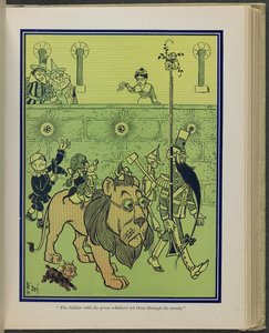 "El soldado de los bigotes verdes les guió por las calles", ilustración de "El maravilloso Mago de Oz", de Lyman Frank Baum. de William Wallace Denslow