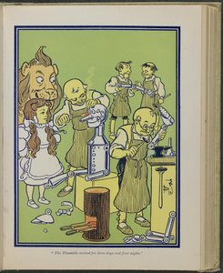 "El hojalatero trabajó durante tres días y cuatro noches", ilustración de "El maravilloso Mago de Oz" de Lyman Frank Baum