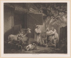 Lechera y dos peones en un establo The Barn Door (título sobre el objeto) de William Ward