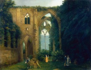 Abadía de Newstead con el último lugar de descanso del contramaestre del perro de Byron (aceite)