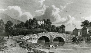 Greta Hall y el puente de Keswick, grabado por E. Francis, 1842 de William Westall